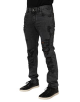 Dolce & Gabbana Black Tattered Skinny Cotton Men Denim Jeans