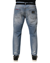 Dolce & Gabbana Blue Distressed Ripped Denim Trouser Jeans