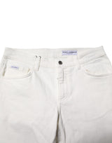 Dolce & Gabbana Off White Cotton Stretch Slim Fit Denim Jeans