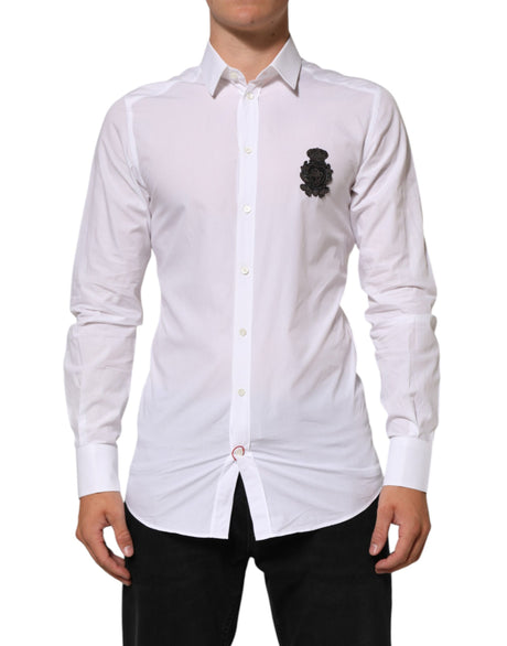 Dolce & Gabbana White Cotton GOLD DGPatch Formal Dress Shirt
