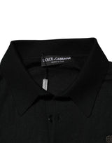 Dolce & Gabbana Black Logo Patch Collared Pullover Sweater