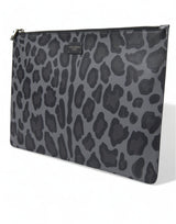 Dolce & Gabbana Multicolor Leopard Jacquard Logo Plaque Document Briefcase Bag