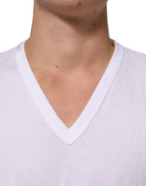 Dolce & Gabbana White Cotton V-Neck Short Sleeves T-shirt