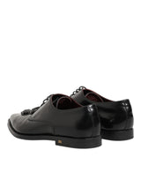 Dolce & Gabbana Black Leather Jeweled Crystals Derby Shoes