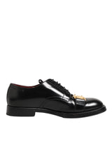 Dolce & Gabbana Black Leather Dress Lace Up Logo Plaque Shoes