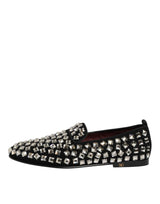 Dolce & Gabbana Black Suede Crystals Loafers Men Dress Shoes