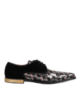 Dolce & Gabbana Black Velvet Multicolor Sequin Derby Men Shoes