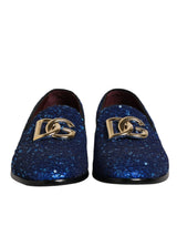 Dolce & Gabbana Blue Sequined Loafers Formal Dress Men Shoes