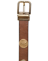 Dolce & Gabbana Brown Leather Gold Silver Coin Buckle Belt