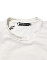 Dolce & Gabbana White Cotton Logo Print Crew Neck Men T-shirt