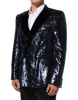 Dolce & Gabbana Blue Sequin SICILIA Double Breasted Blazer
