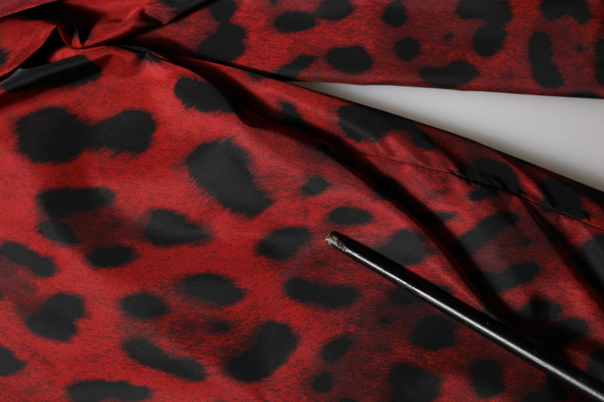 Dolce & Gabbana Red Leopard Print Full Zip Bomber Jacket
