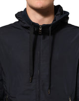 Dolce & Gabbana Blue Logo Tape Hooded Full Zip Bomber Jacket