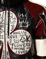 Dolce & Gabbana Multicolor Hooded Leather DG King Men Biker Jacket