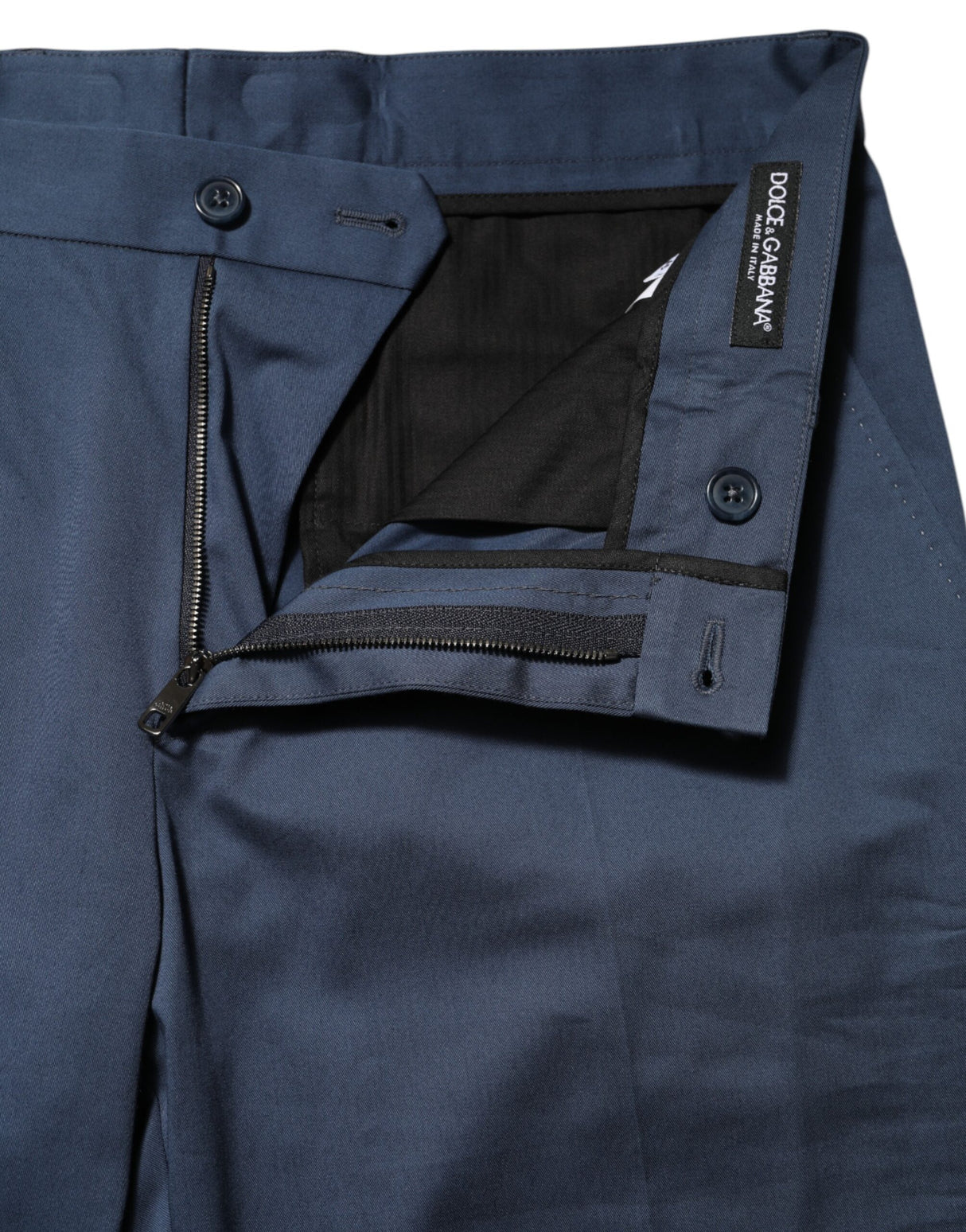 Dolce & Gabbana Blue Cotton Mid Waist Dress Men Trouser Pants