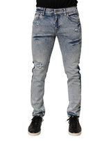 Dolce & Gabbana Blue Tattered Cotton Slim Fit Men Denim Jeans