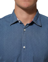 AGLINI Blue Cotton Slim Fit Collared Long Sleeve Casual Shirt
