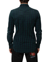 AGLINI Green Checkered Cotton Button Down Long Sleeves Shirt