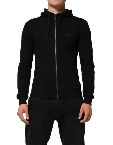 Dolce & Gabbana Sweater Black Cotton Hooded Men Sweatshirt Sweater