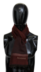 M Missoni Maroon Striped Wool Blend Unisex Wrap Fringes Scarf