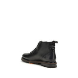 Santoni Black Calf Leather Bos Taurus Lace-Up Boots