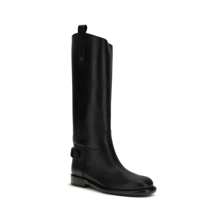 Burberry Black Calf Leather Bos Taurus Flat Boots