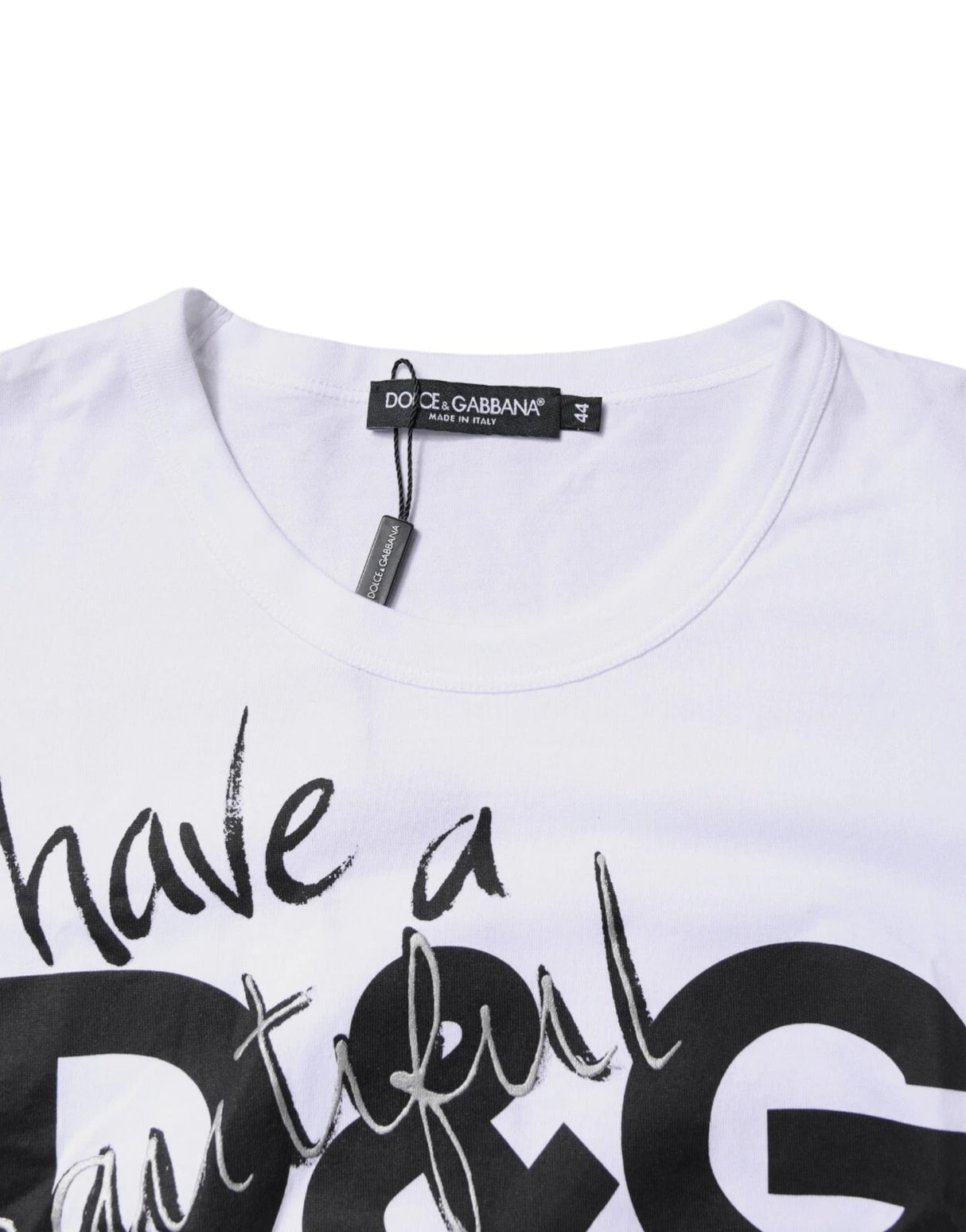 Dolce & Gabbana White Graphic Print Cotton Crew Neck T-shirt