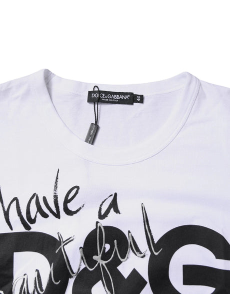 Dolce & Gabbana White Graphic Print Cotton Crew Neck T-shirt