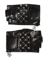 Dolce & Gabbana Black Leather Studded Fingerless Hand Mitten Men Gloves