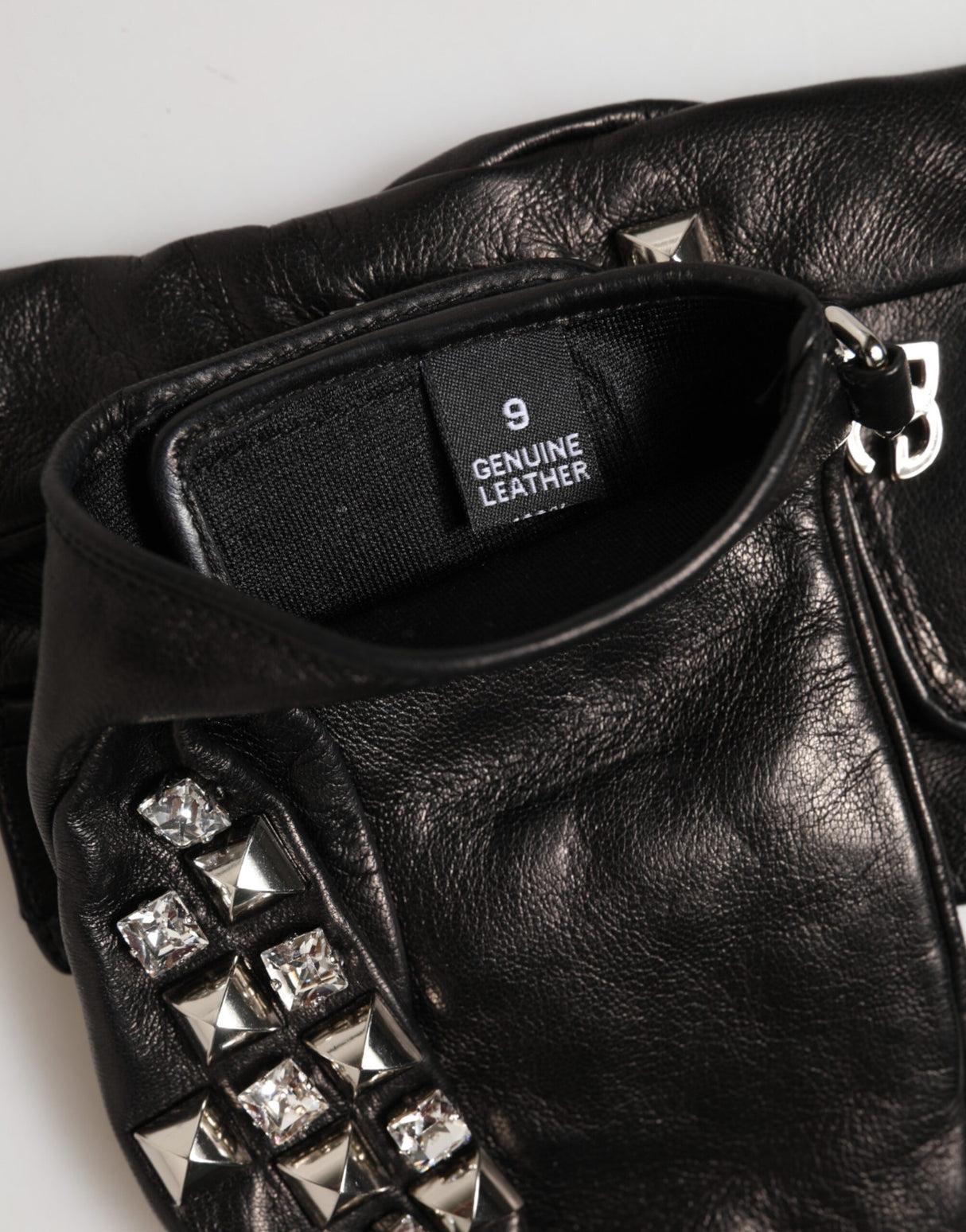 Dolce & Gabbana Black Leather Studded Fingerless Hand Mitten Men Gloves