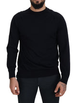 Alpha Studio Black Wool Crewneck Pullover Sweatshirt Sweater