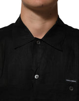Carhartt Wip Black Linen Collared Short Sleeve Polo Shirt