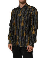 Dolce & Gabbana Black Dotted Tassel Silk Button Down Shirt
