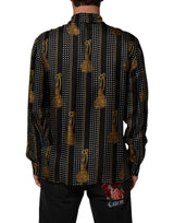 Dolce & Gabbana Black Dotted Tassel Silk Button Down Shirt
