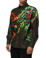 Dolce & Gabbana Brown Superhero Print Button Down Shirt