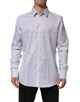 Dolce & Gabbana White Stripes Long Sleeves GOLD Dress Shirt