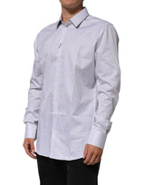 Dolce & Gabbana White Stripes Cotton Men GOLD Dress Shirt
