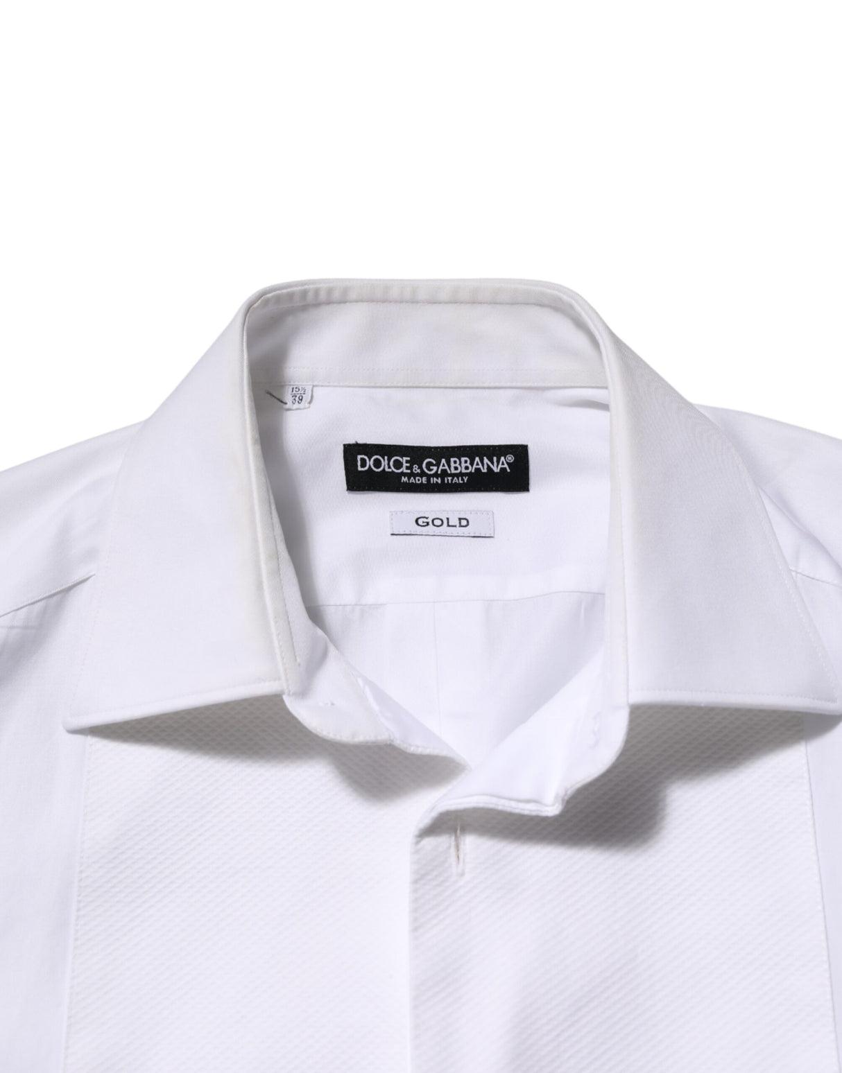 Dolce & Gabbana White Cotton Collared Bib GOLD Dress Shirt