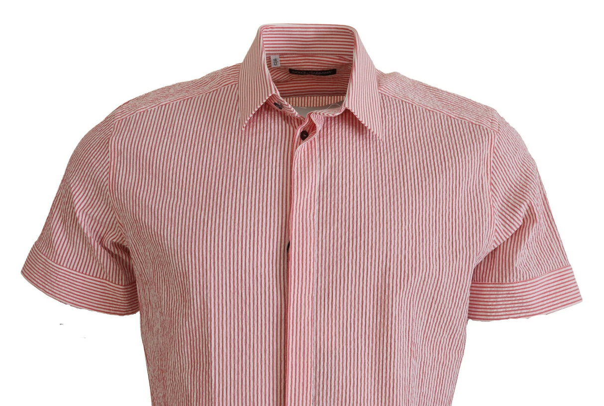 Dolce & Gabbana Red White Striped Cotton Short Sleeve Shirt