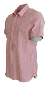 Dolce & Gabbana Red White Striped Cotton Short Sleeve Shirt