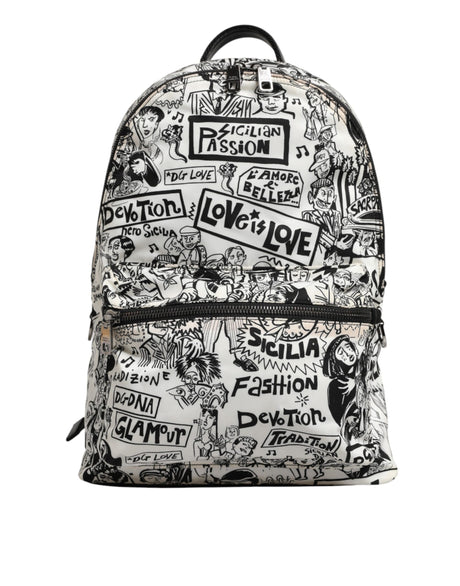 Dolce & Gabbana Black White Graffiti Print School Backpack Men Borse Bag
