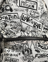 Dolce & Gabbana Black White Graffiti Print School Backpack Men Borse Bag