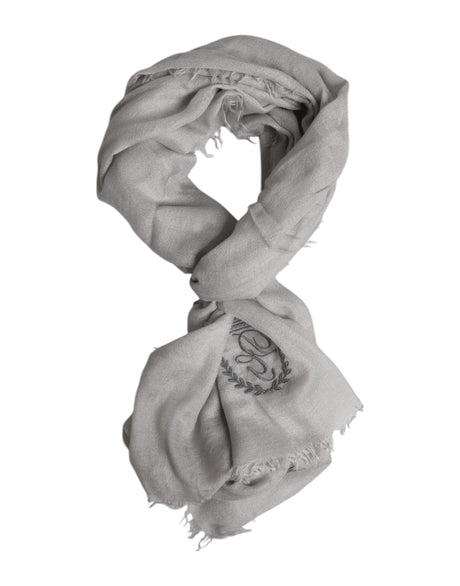 Dolce & Gabbana Gray Cashmere Knit Fringes Neck Foulard 67cm x200cm Foulard Scarf