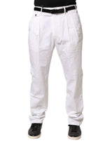 Lardini White Cotton Stretch Tapered Mid Waist Chino Pants
