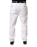 Lardini White Cotton Stretch Tapered Mid Waist Chino Pants