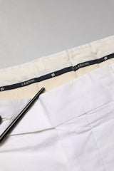 Lardini White Cotton Stretch Tapered Mid Waist Chino Pants
