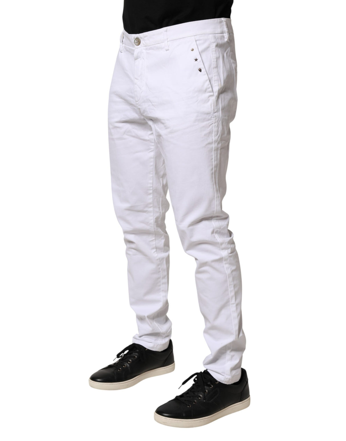 AGLINI White Skinny Fit Mid Waist Men Chino Trouser Pants