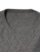 Ballantyne Gray Cashmere Argyle Intarsia Knit Crew Neck Men Sweater