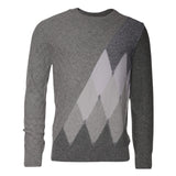 Ballantyne Gray Cashmere Argyle Intarsia Knit Crew Neck Men Sweater