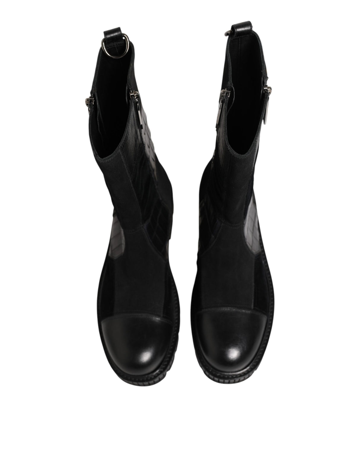 Dolce & Gabbana Black Patchwork Leather Mid Calf Boot  Shoes